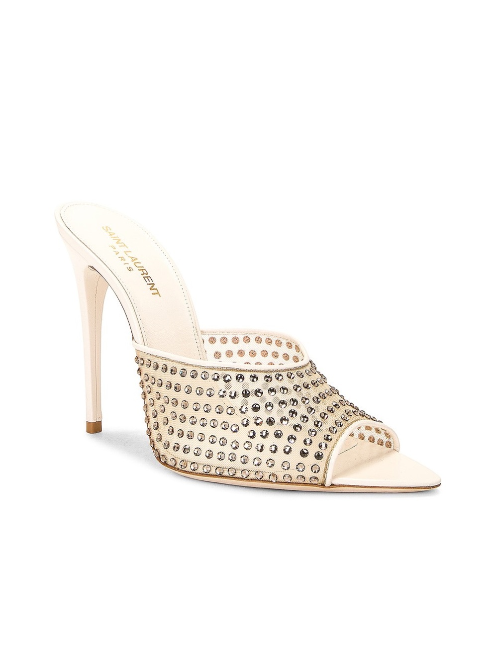 Saint Laurent Cream Crystal-Stud Open-Toe Mule